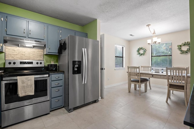 411 Meadow Green Dr, Ringgold, GA 30736 - kitchen with appliances with stainless steel finishes, under cabinet range hood, a chandelier, dark countertops, and hanging light fixtures