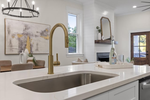 5509 Alabama Ave, Chattanooga, TN 37409 - kitchen with plenty of natural light, a chandelier, white cabinetry, dishwashing machine, and recessed lighting