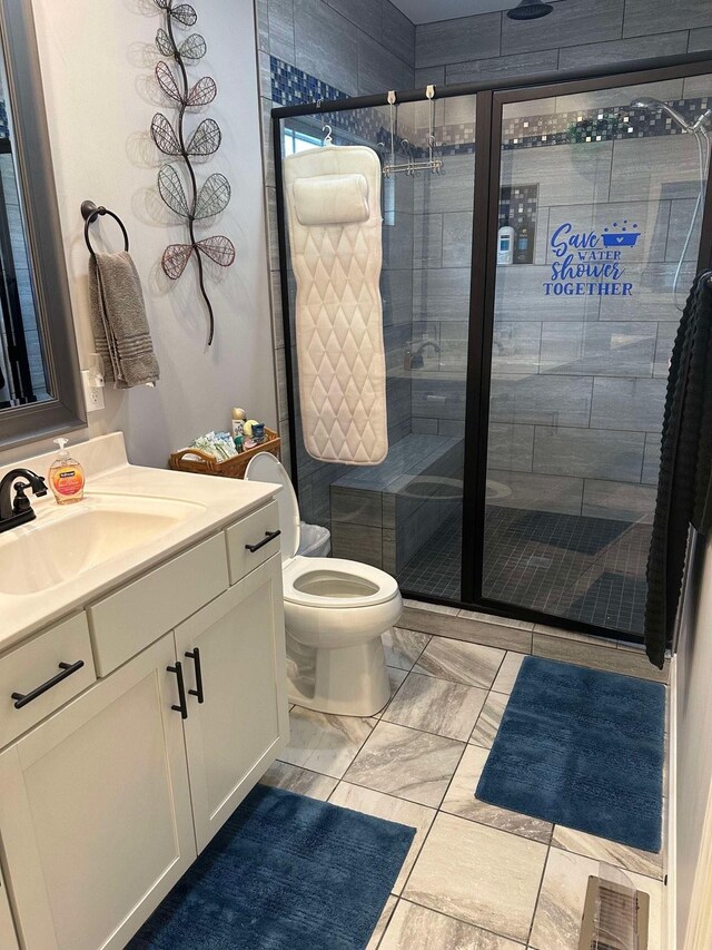 1241 Emerson Cir, Hopkinsville, KY 42240 - bathroom with vanity, a stall shower, and marble finish floors