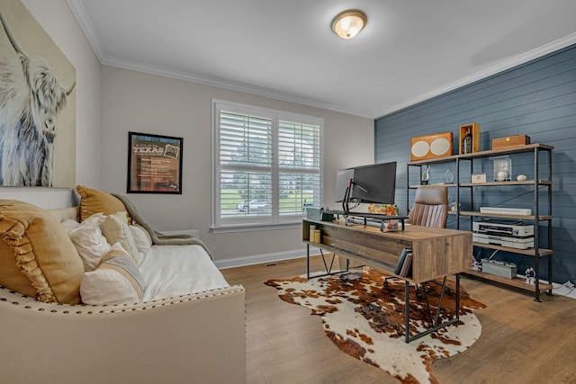 7192 Winfrey Dr, Fairview, TN 37062 - office space featuring crown molding, wood finished floors, and wooden walls