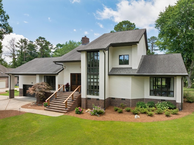9208 Windstone Dr, Ooltewah, TN 37363 - view of front of home featuring crawl space, roof with shingles, and a front lawn