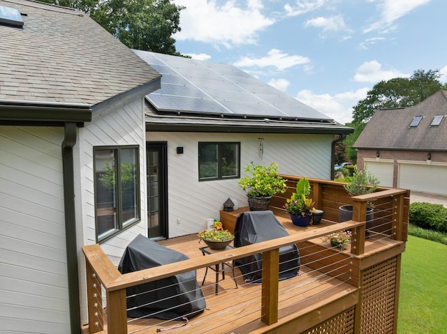 9208 Windstone Dr, Ooltewah, TN 37363 - wooden terrace with area for grilling, a garage, and outdoor dining space