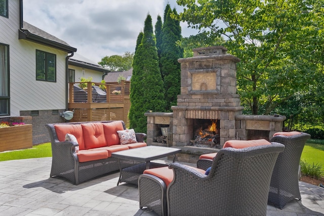 9208 Windstone Dr, Ooltewah, TN 37363 - view of patio / terrace featuring an outdoor living space with a fireplace and a wooden deck