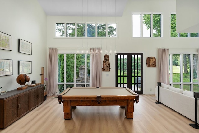 9208 Windstone Dr, Ooltewah, TN 37363 - recreation room with a high ceiling, light wood finished floors, and billiards