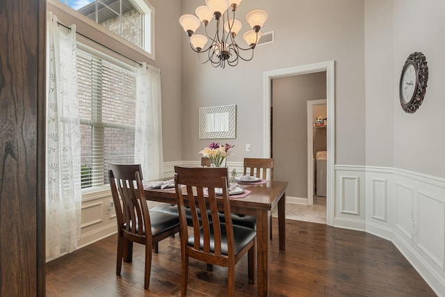 1640 Drayton Dr, Murfreesboro, TN 37130 - dining room featuring a chandelier, dark wood finished floors, wainscoting, and a decorative wall