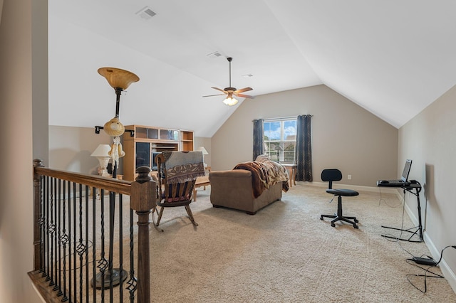 1640 Drayton Dr, Murfreesboro, TN 37130 - living area with carpet floors, lofted ceiling, and a ceiling fan