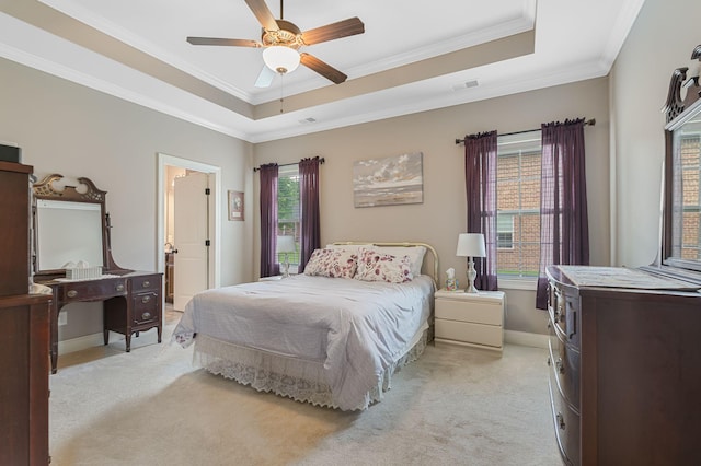 1640 Drayton Dr, Murfreesboro, TN 37130 - bedroom featuring light carpet, a raised ceiling, crown molding, and ceiling fan