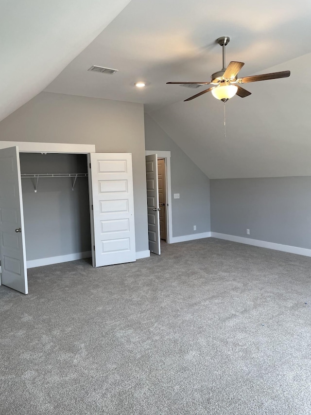 2618 Unitas Dr, Murfreesboro, TN 37129 - additional living space with vaulted ceiling, a ceiling fan, and carpet floors