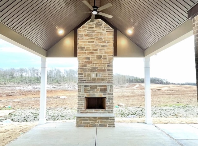 2618 Unitas Dr, Murfreesboro, TN 37129 - view of patio / terrace featuring ceiling fan and an outdoor stone fireplace