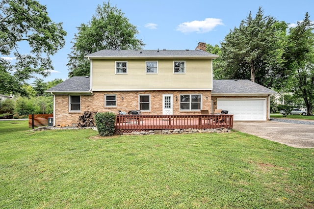 2422 Choctaw Trce, Murfreesboro, TN 37129 - back of property featuring a chimney, a garage, driveway, a yard, and brick siding