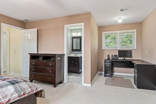 40 Lakeview Trl, Mcminnville, TN 37110 - bedroom with an office area, light colored carpet, and connected bathroom