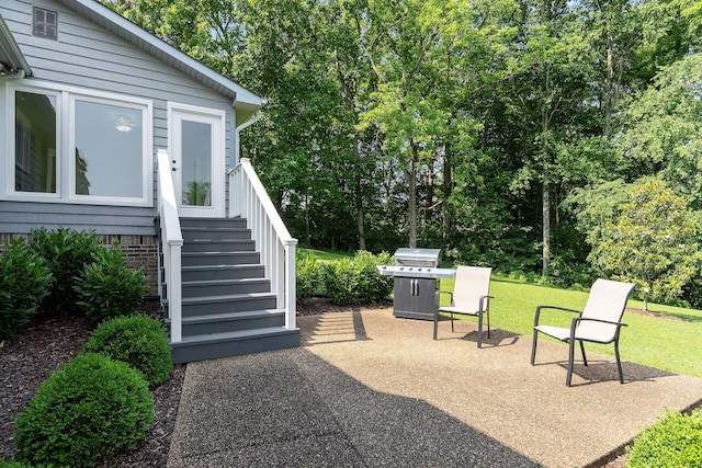 40 Lakeview Trl, Mcminnville, TN 37110 - view of patio / terrace featuring stairway, grilling area, and view of scattered trees