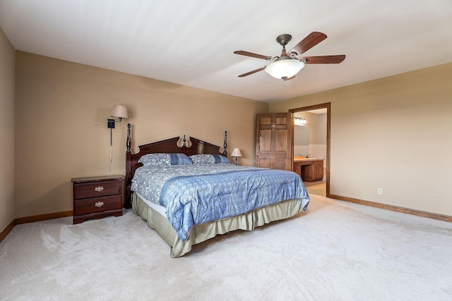 40 Lakeview Trl, Mcminnville, TN 37110 - bedroom featuring light colored carpet, connected bathroom, and ceiling fan