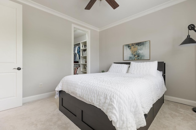 1202 Jewell Ave, Franklin, TN 37064 - bedroom with light colored carpet, ornamental molding, a closet, a spacious closet, and a ceiling fan