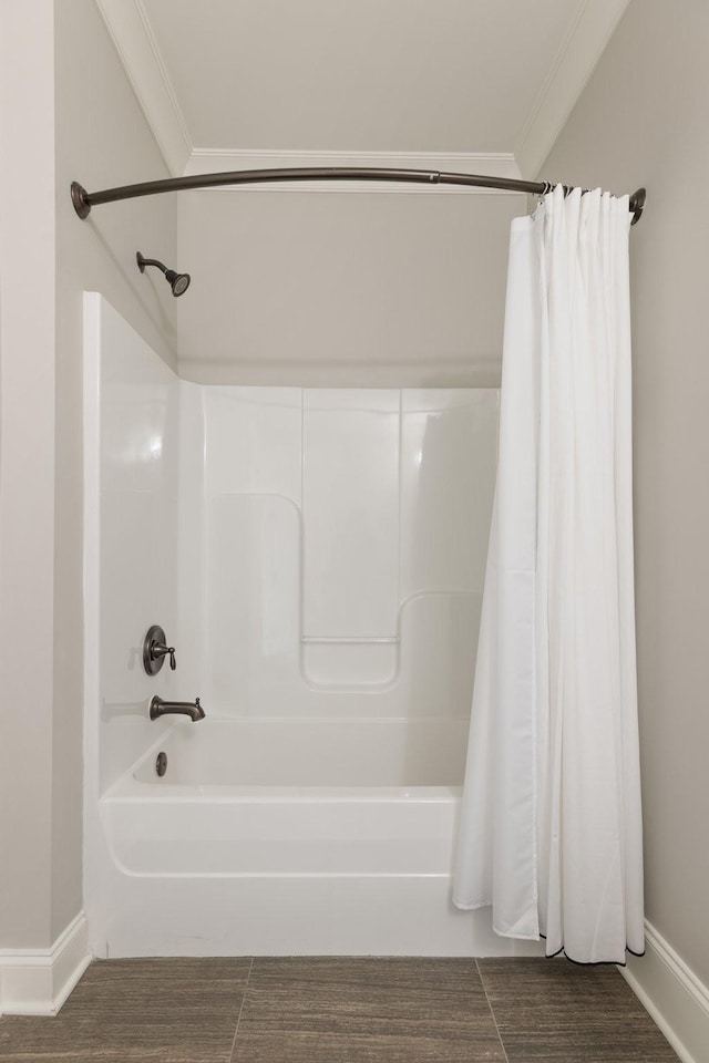 1202 Jewell Ave, Franklin, TN 37064 - bathroom with shower / bath combination with curtain and crown molding