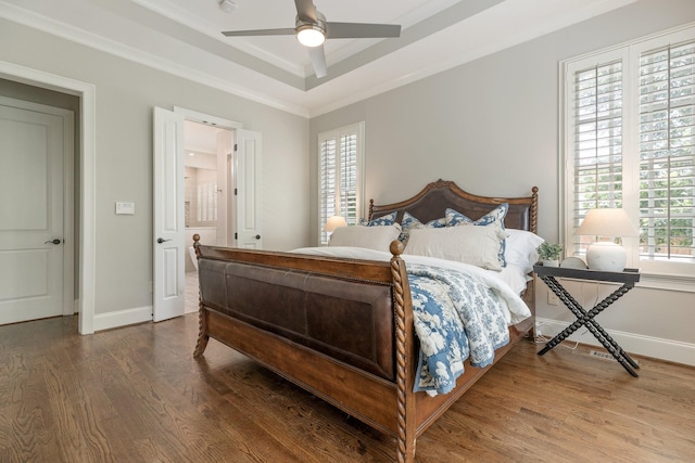 1202 Jewell Ave, Franklin, TN 37064 - bedroom with wood finished floors, a tray ceiling, ornamental molding, and a ceiling fan