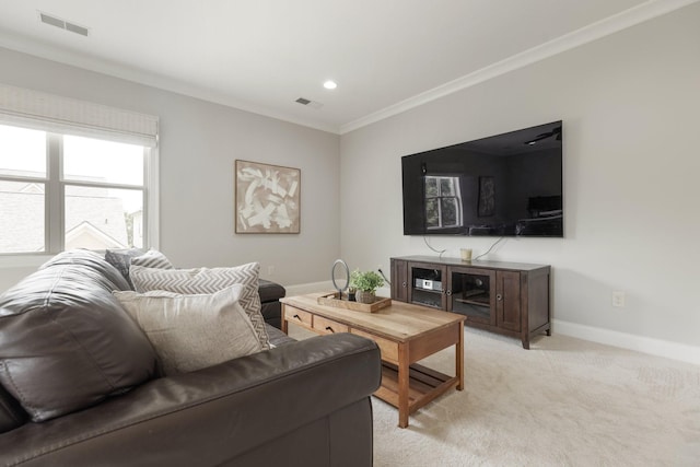 1202 Jewell Ave, Franklin, TN 37064 - living area featuring crown molding, light carpet, and recessed lighting