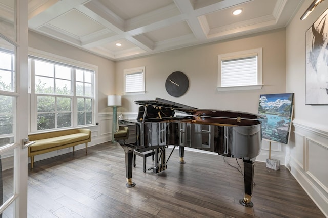 9488 Stillbrook Trce, Brentwood, TN 37027 - sitting room with a decorative wall, coffered ceiling, beam ceiling, wainscoting, and wood finished floors