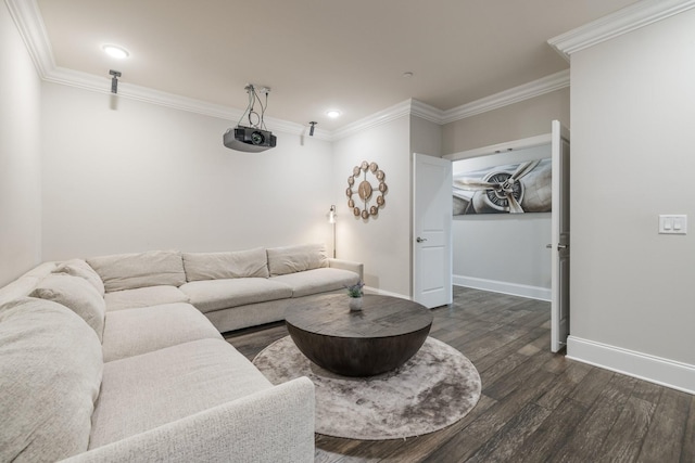 9488 Stillbrook Trce, Brentwood, TN 37027 - living room with dark wood finished floors, crown molding, and recessed lighting