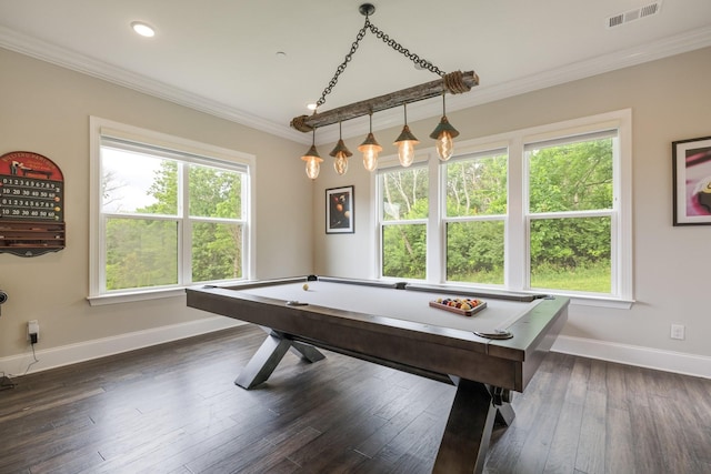 9488 Stillbrook Trce, Brentwood, TN 37027 - playroom featuring healthy amount of natural light, ornamental molding, pool table, dark wood finished floors, and recessed lighting