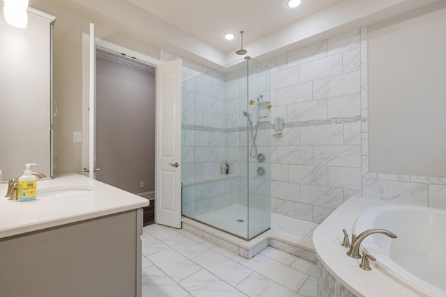 9488 Stillbrook Trce, Brentwood, TN 37027 - full bathroom featuring a shower stall, a garden tub, vanity, and recessed lighting