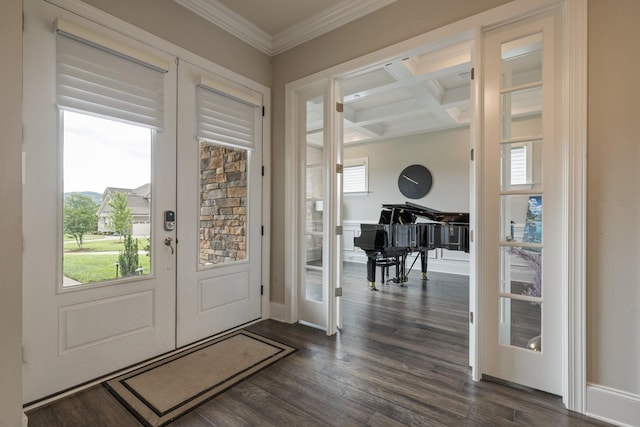 9488 Stillbrook Trce, Brentwood, TN 37027 - foyer featuring crown molding, coffered ceiling, dark wood-style floors, and beam ceiling
