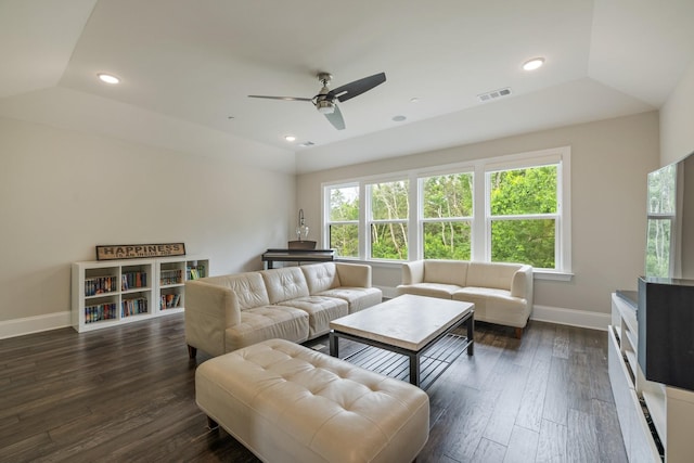 9488 Stillbrook Trce, Brentwood, TN 37027 - living room with ceiling fan, dark wood-style flooring, and recessed lighting