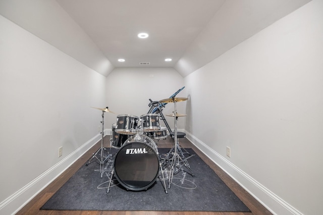 9488 Stillbrook Trce, Brentwood, TN 37027 - workout room with wood finished floors, lofted ceiling, and recessed lighting