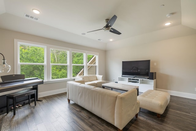 9488 Stillbrook Trce, Brentwood, TN 37027 - living room with ceiling fan, dark wood finished floors, and recessed lighting