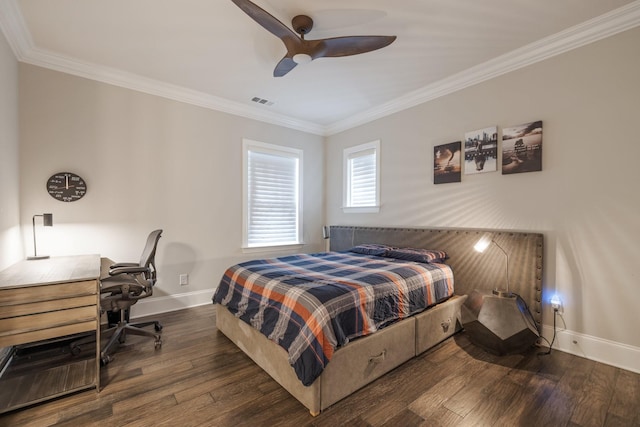 9488 Stillbrook Trce, Brentwood, TN 37027 - bedroom featuring crown molding, hardwood / wood-style floors, a desk, and ceiling fan