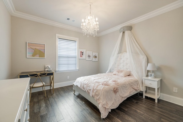 9488 Stillbrook Trce, Brentwood, TN 37027 - bedroom with ornamental molding, a chandelier, and dark wood finished floors