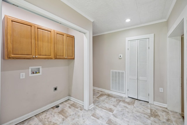 631 W Maple St, Morrison, TN 37357 - washroom with hookup for an electric dryer, hookup for a washing machine, cabinet space, ornamental molding, and recessed lighting