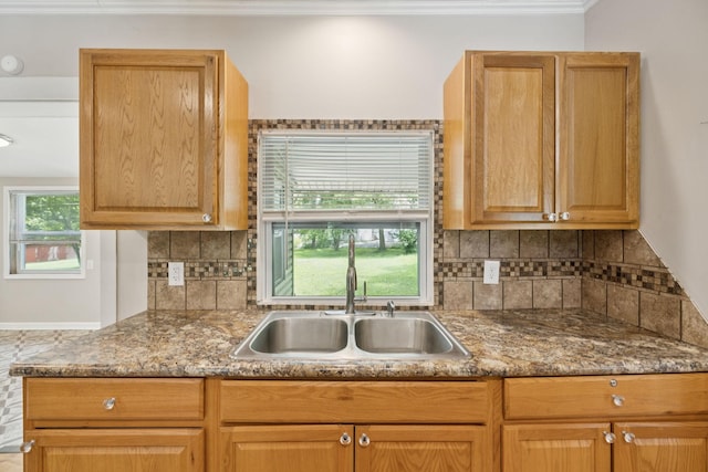 631 W Maple St, Morrison, TN 37357 - kitchen with backsplash and crown molding