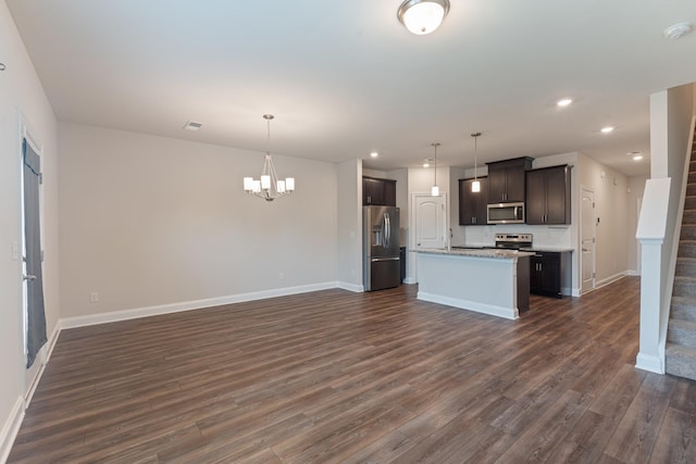 858 Longleaf Ln, Columbia, TN 38401 - kitchen with stainless steel appliances, open floor plan, dark wood-style floors, a chandelier, and recessed lighting
