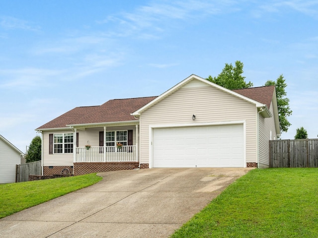 1908 Sheffield Ln, Columbia, TN 38401 - single story home with a porch, driveway, an attached garage, crawl space, and a shingled roof
