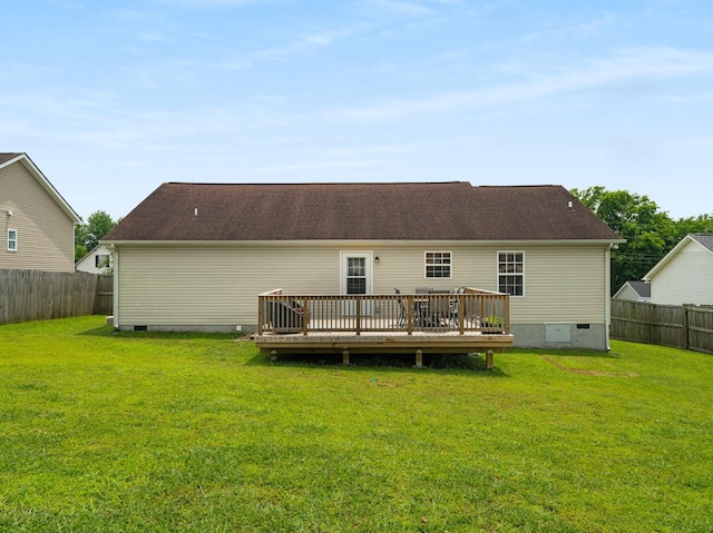 1908 Sheffield Ln, Columbia, TN 38401 - back of house featuring crawl space, a wooden deck, and a fenced backyard