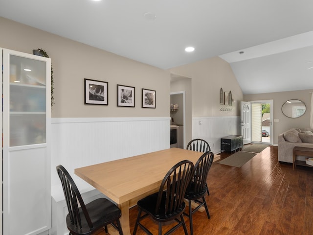 1908 Sheffield Ln, Columbia, TN 38401 - dining room with a wainscoted wall, wood finished floors, vaulted ceiling, and recessed lighting