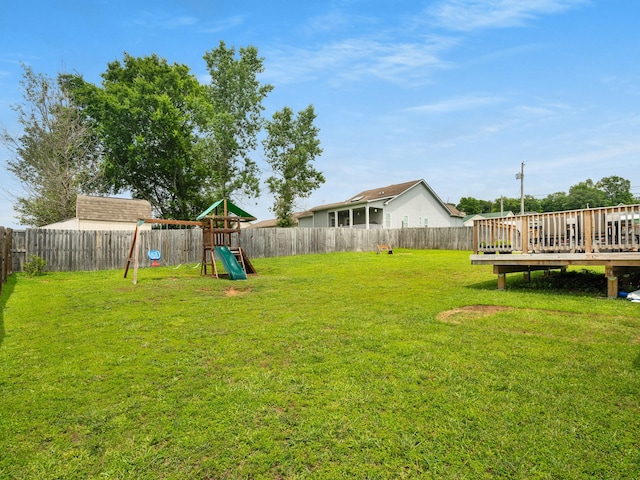 1908 Sheffield Ln, Columbia, TN 38401 - fenced backyard with a playground and a deck