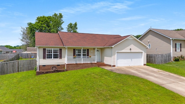 1908 Sheffield Ln, Columbia, TN 38401 - view of front facade featuring covered porch, driveway, an attached garage, roof with shingles, and crawl space