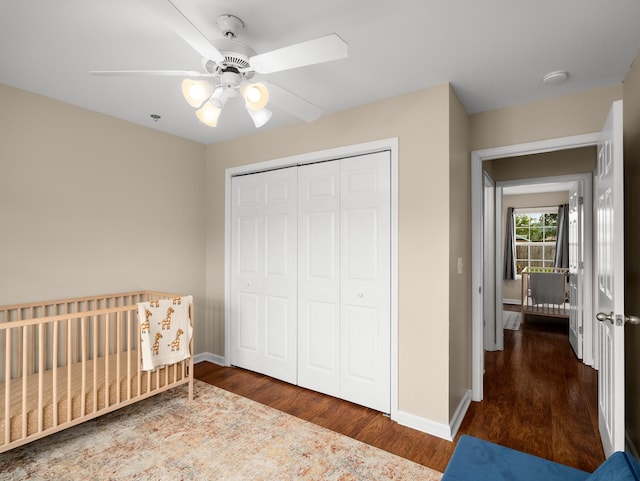 1908 Sheffield Ln, Columbia, TN 38401 - bedroom with wood finished floors, a closet, a ceiling fan, and a nursery area