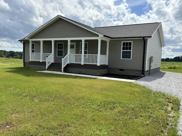 191 Rigling Rd, Loretto, TN 38469 - view of front of property featuring crawl space, a porch, a front lawn, and a shingled roof