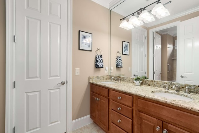 241 King Arthur Cir, Franklin, TN 37067 - full bath featuring double vanity, ornamental molding, and tile patterned floors