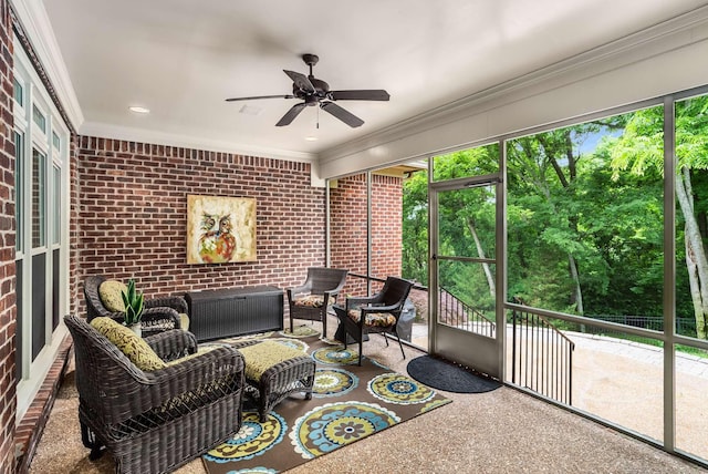 241 King Arthur Cir, Franklin, TN 37067 - sunroom featuring a ceiling fan, an outdoor living space, and plenty of natural light