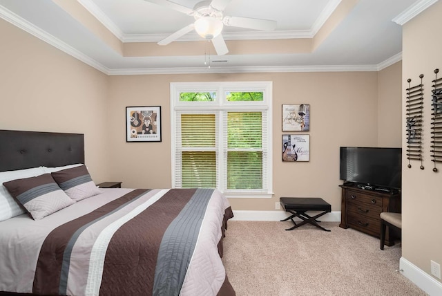 241 King Arthur Cir, Franklin, TN 37067 - carpeted bedroom featuring a tray ceiling, crown molding, and a ceiling fan