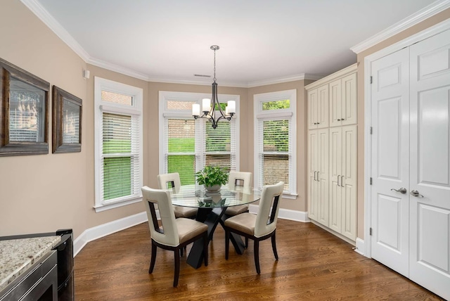 241 King Arthur Cir, Franklin, TN 37067 - dining area featuring a chandelier, dark wood-style flooring, healthy amount of natural light, and crown molding