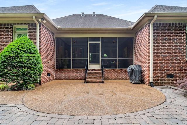 241 King Arthur Cir, Franklin, TN 37067 - rear view of property with brick siding, a sunroom, a patio, and crawl space