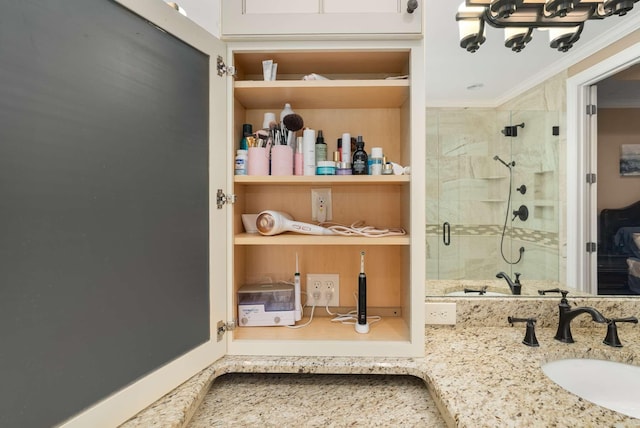 241 King Arthur Cir, Franklin, TN 37067 - full bathroom with a stall shower, ornamental molding, and vanity