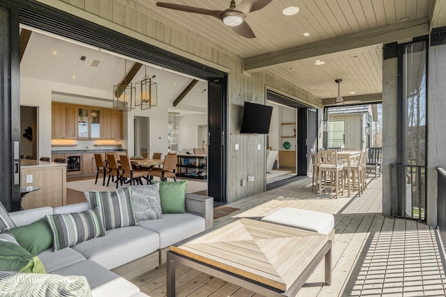 7346 Harlow Dr, College Grove, TN 37046 - wooden terrace featuring outdoor lounge area, outdoor dining area, and a ceiling fan
