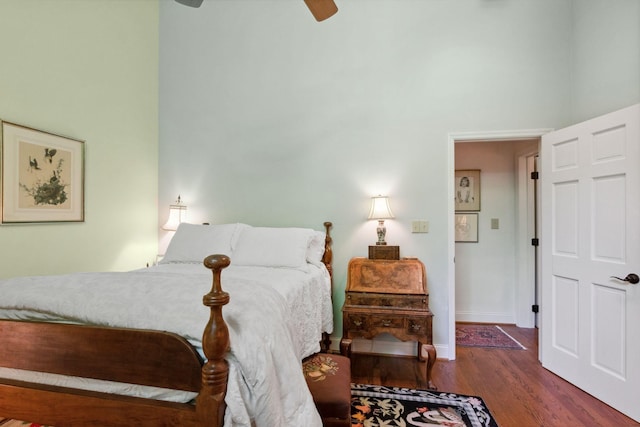 232 Hollingsworth Cove Rd, Monteagle, TN 37356 - bedroom with wood finished floors, a towering ceiling, and a ceiling fan