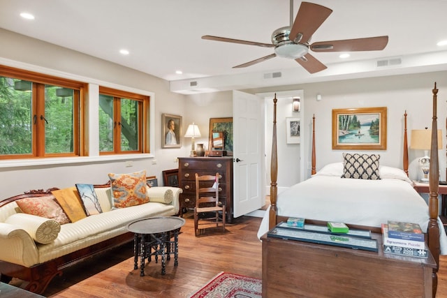 232 Hollingsworth Cove Rd, Monteagle, TN 37356 - bedroom featuring wood finished floors, recessed lighting, and a ceiling fan